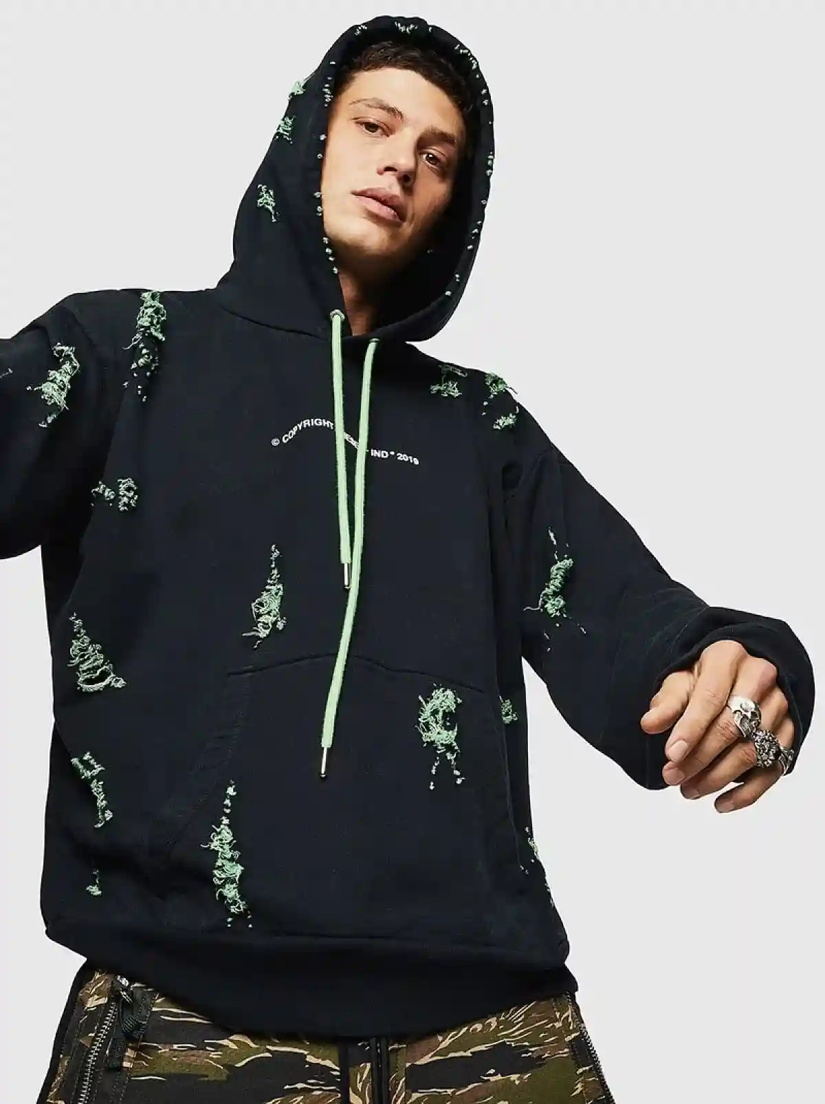 Black Logo hoodie with ripped detailing