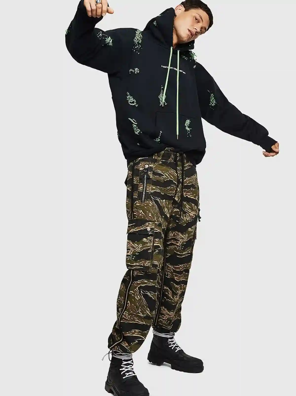 Black Logo hoodie with ripped detailing