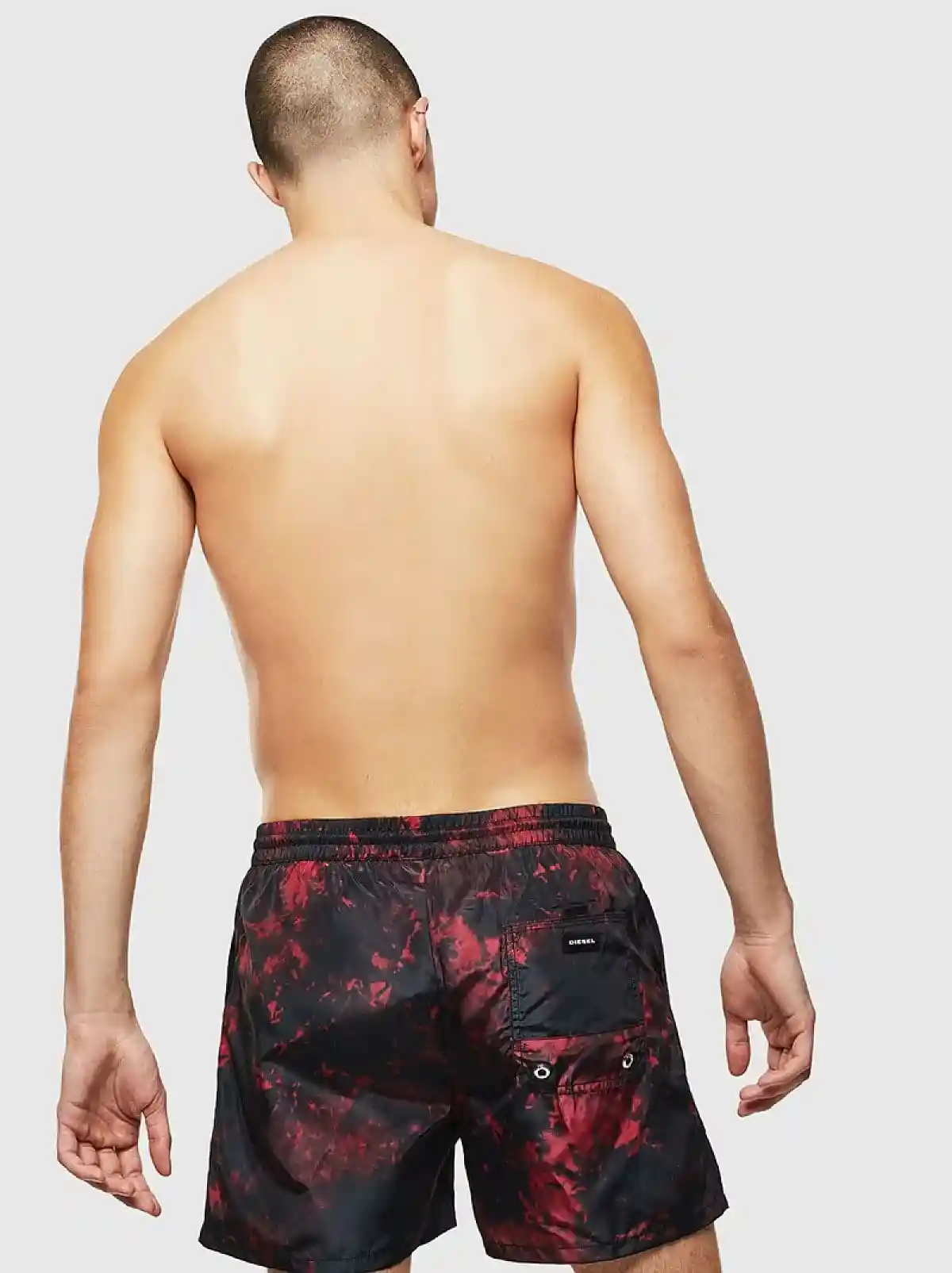 Black Lets Party tie-dye-effect swim shorts