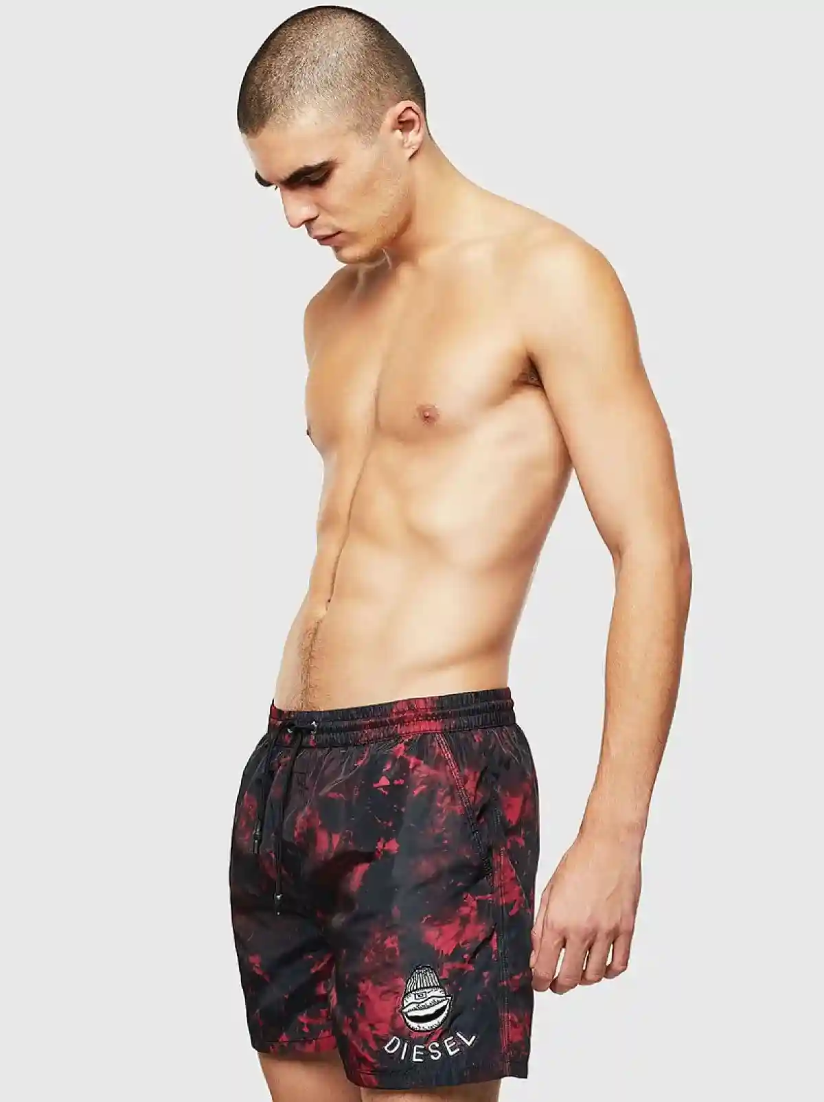 Black Lets Party tie-dye-effect swim shorts