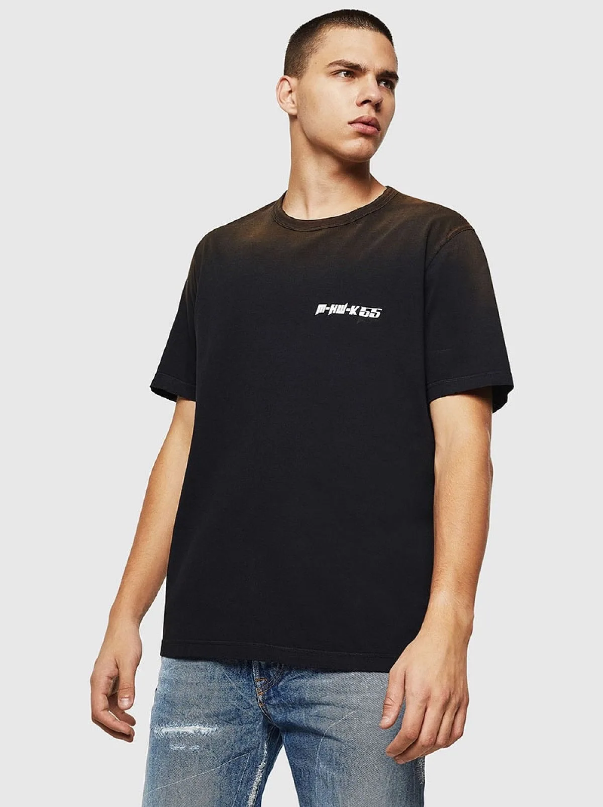 Black Logo T-shirt with sun-bleached effects