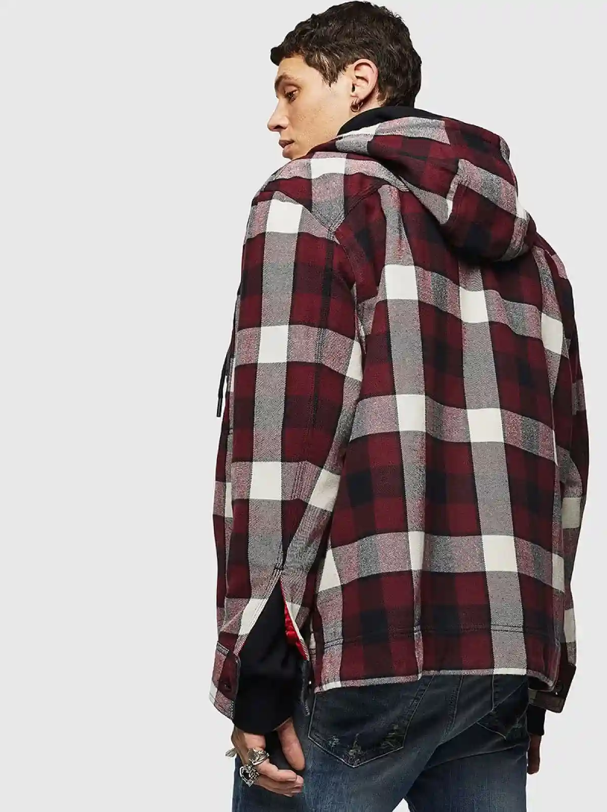 Red Hooded jacket with corduroy pocket