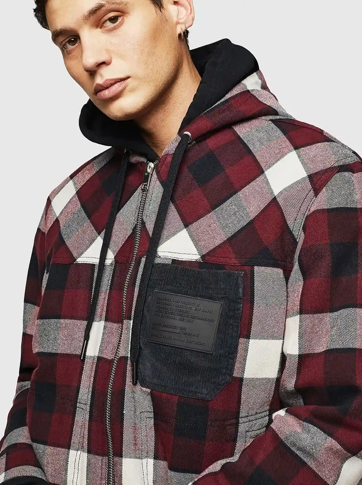 Red Hooded jacket with corduroy pocket