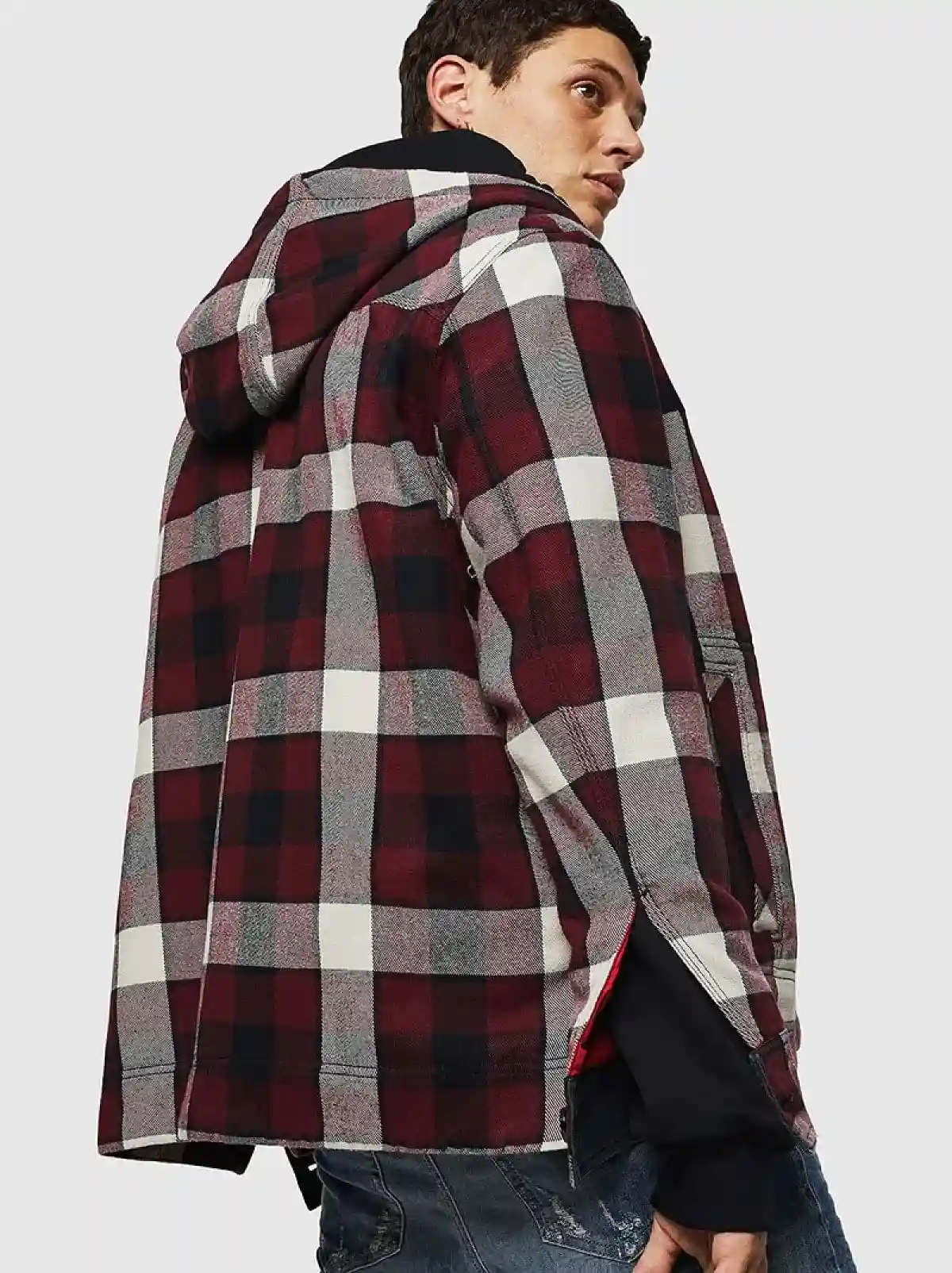 Red Hooded jacket with corduroy pocket