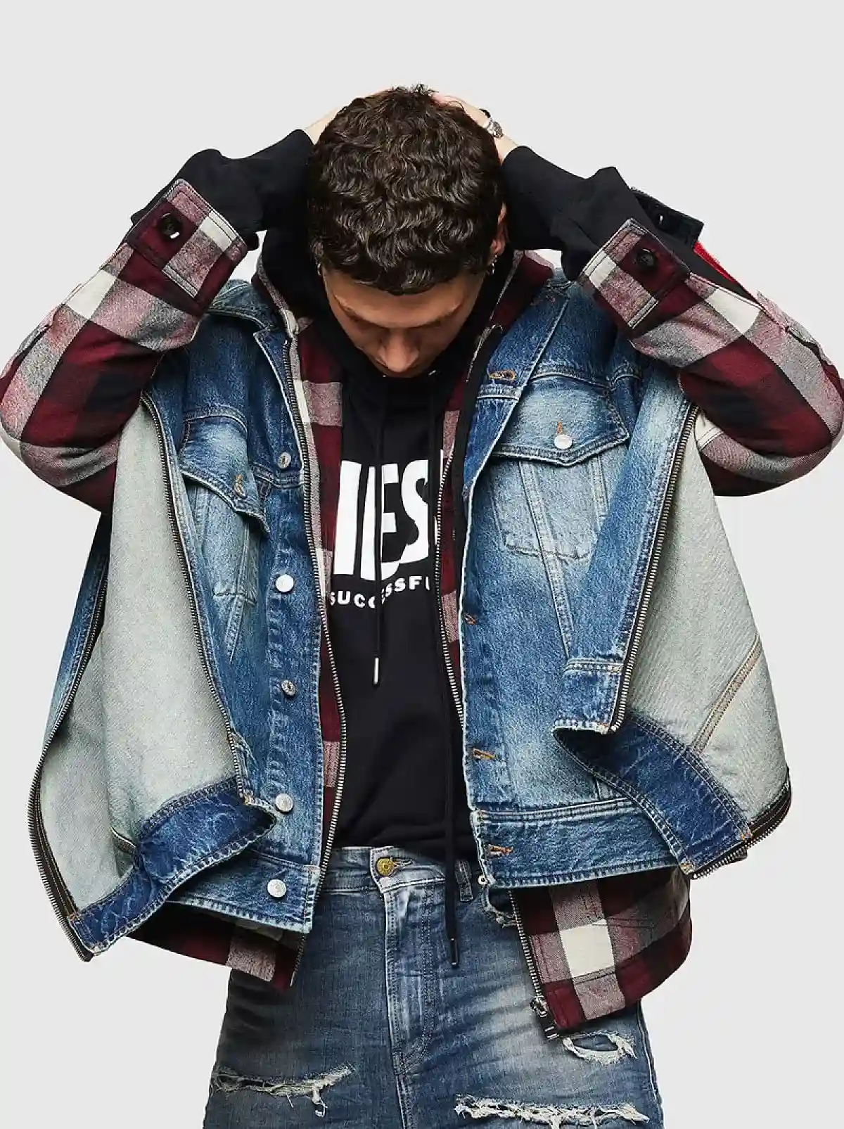 Red Hooded jacket with corduroy pocket