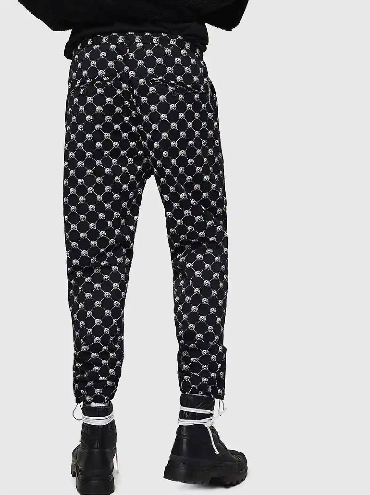 Black Gabardine pants with yin-yang print