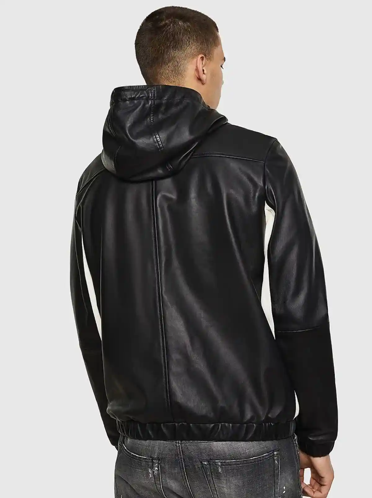 Black Leather jacket with colour-block design