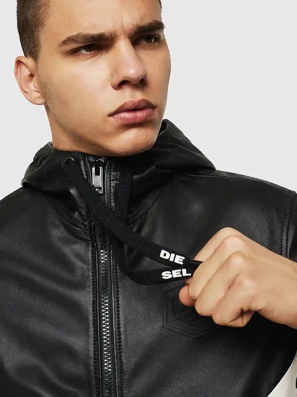 Black Leather jacket with colour-block design