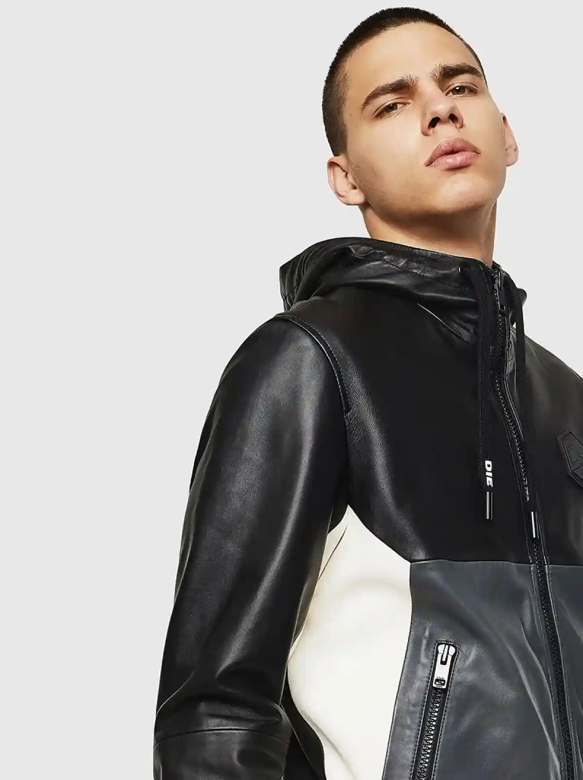 Black Leather jacket with colour-block design