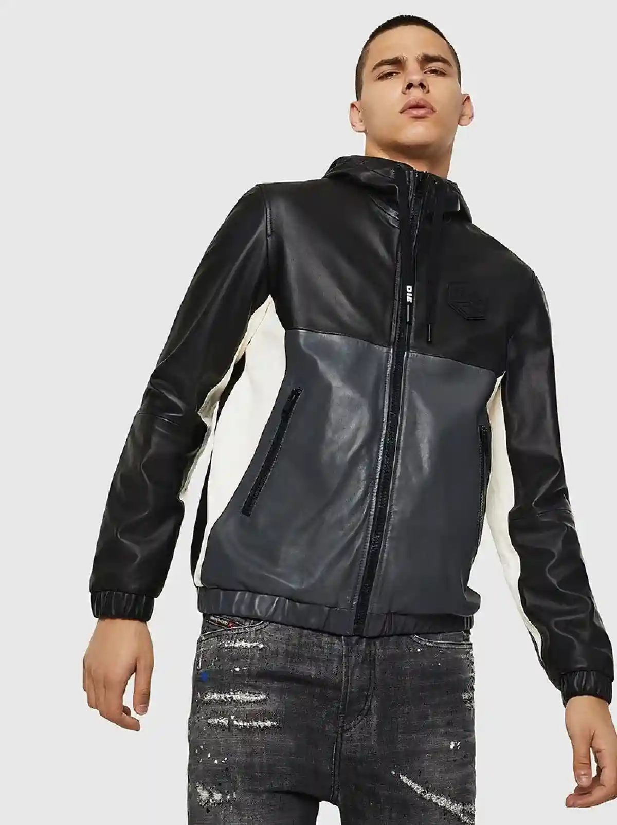Black Leather jacket with colour-block design