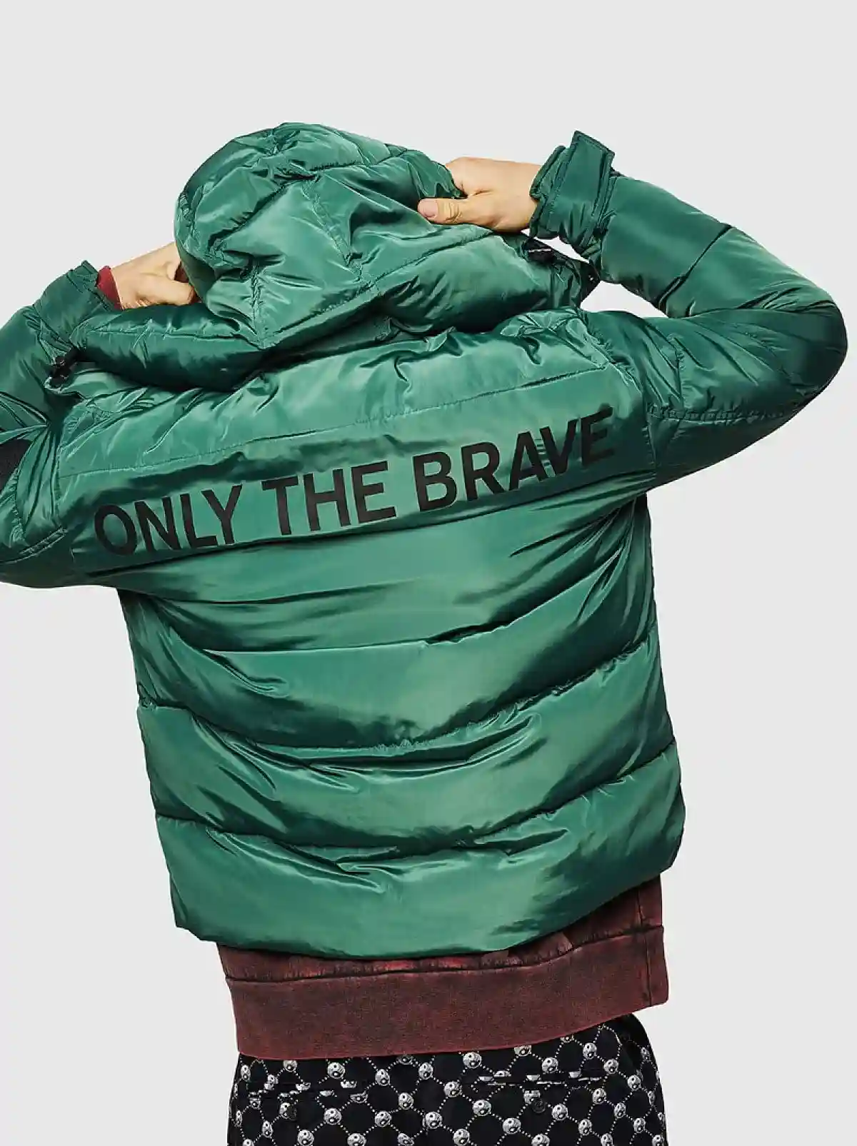 Green Puffer jacket with logo print