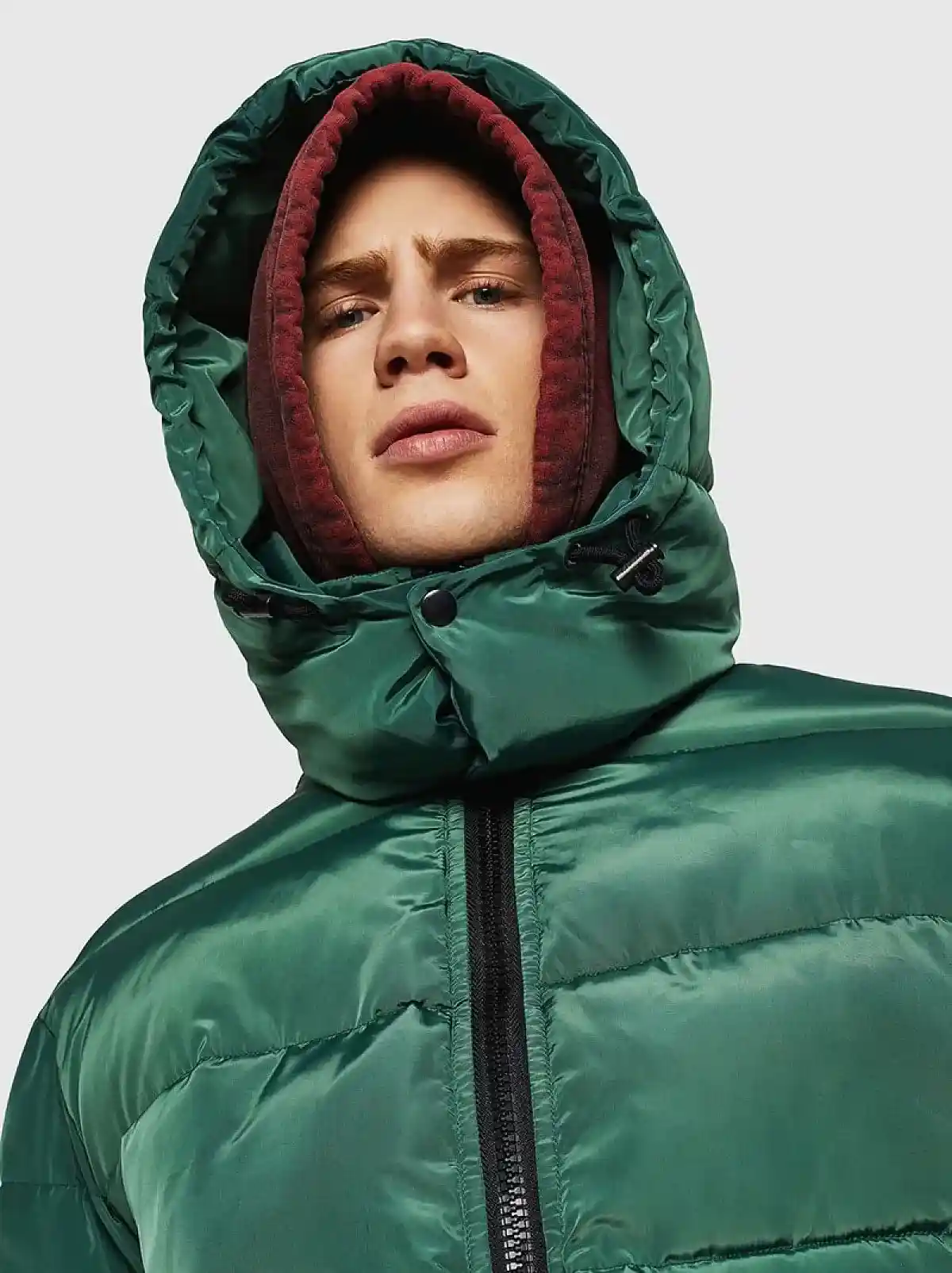 Green Puffer jacket with logo print