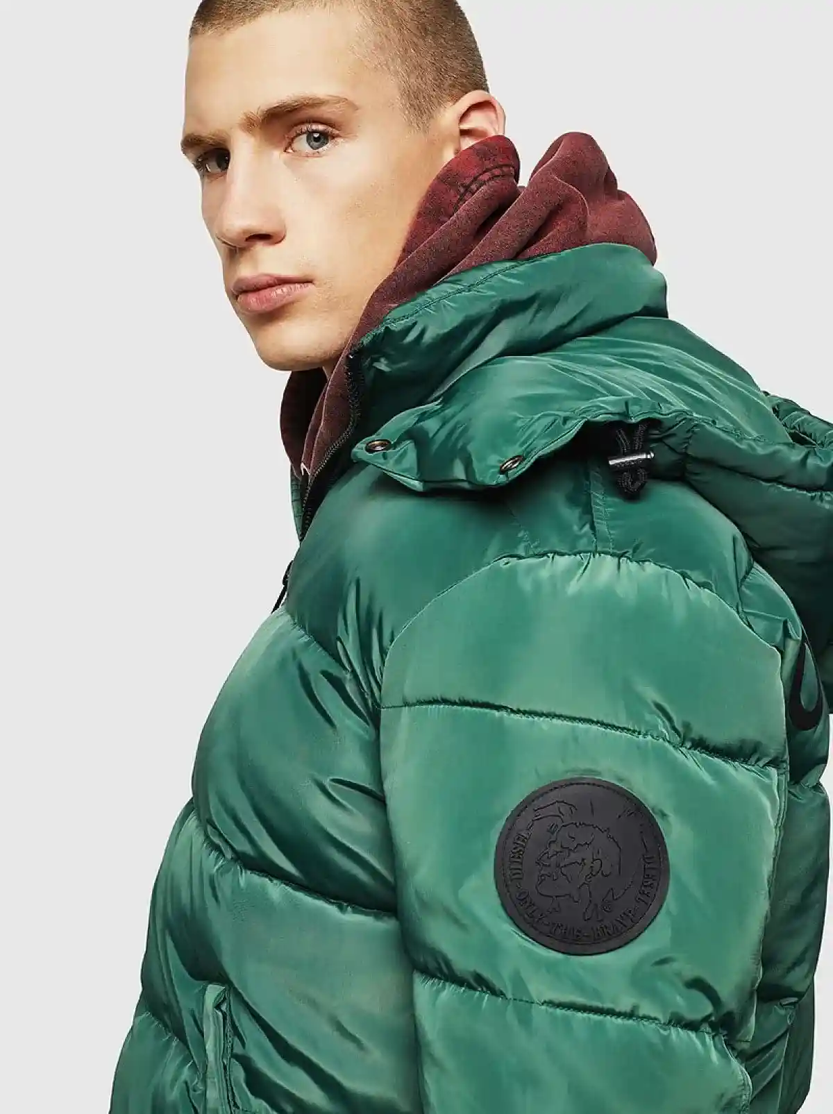 Green Puffer jacket with logo print