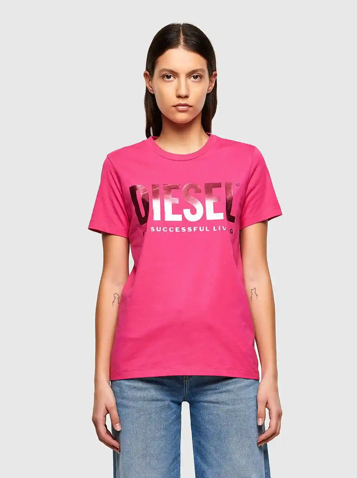 Pink T-shirt with PVC lettering and slogan