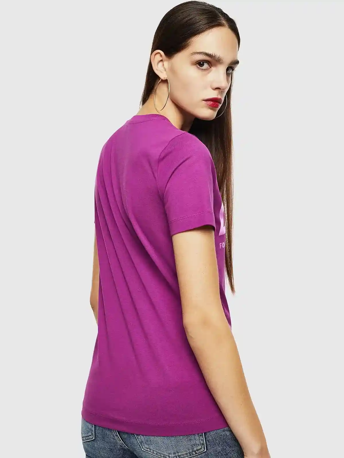 Violet T-shirt with PVC lettering and slogan