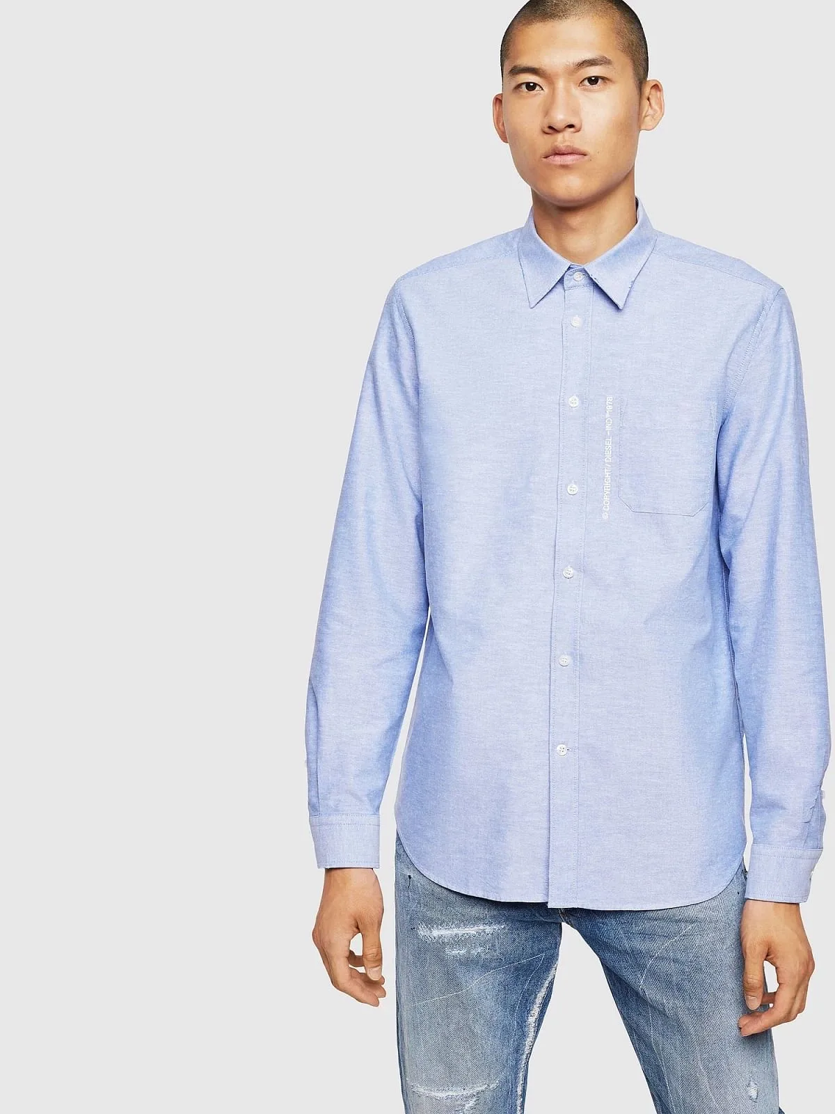 Blue Oxford shirt with light grindings