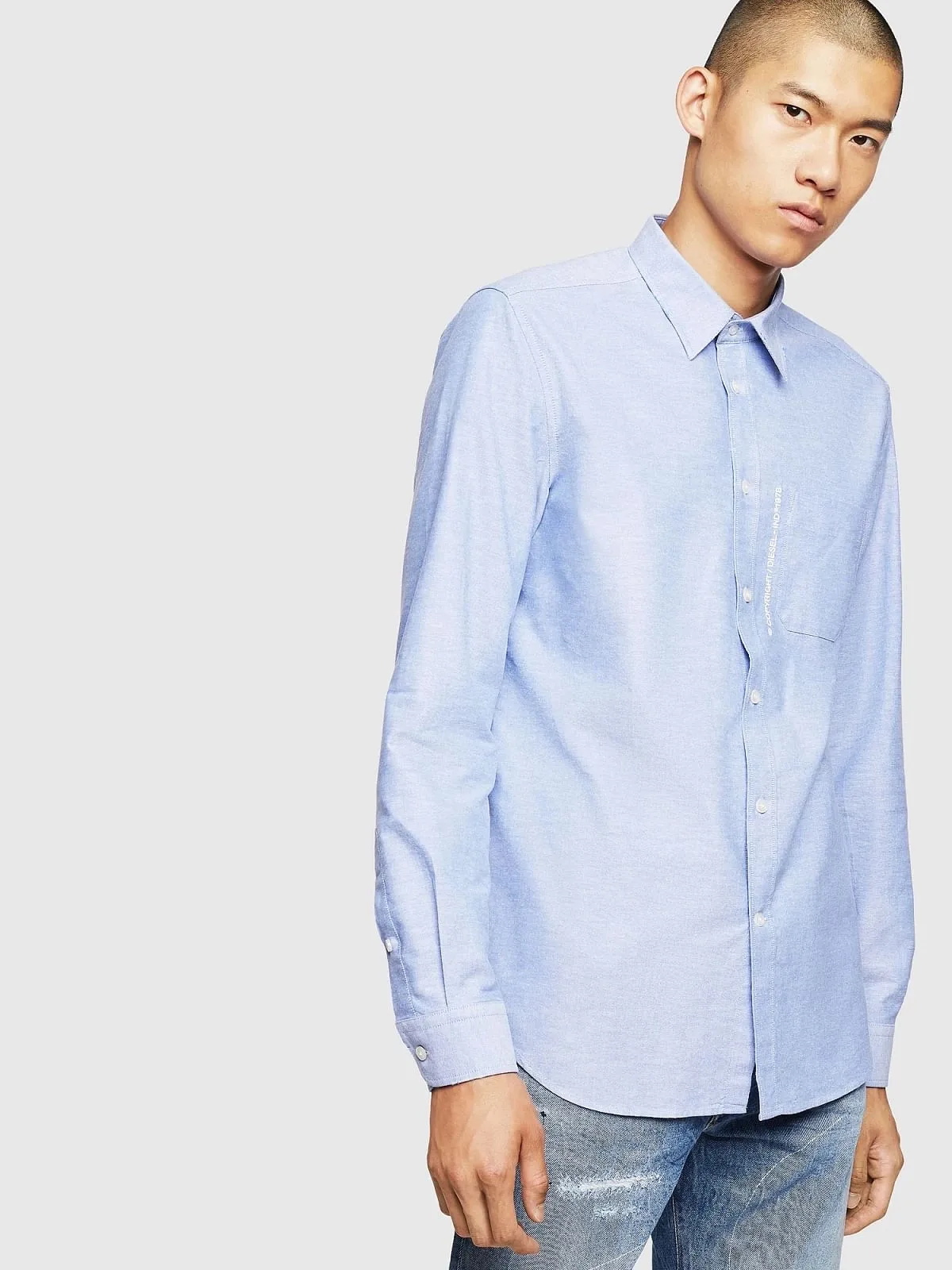 Blue Oxford shirt with light grindings