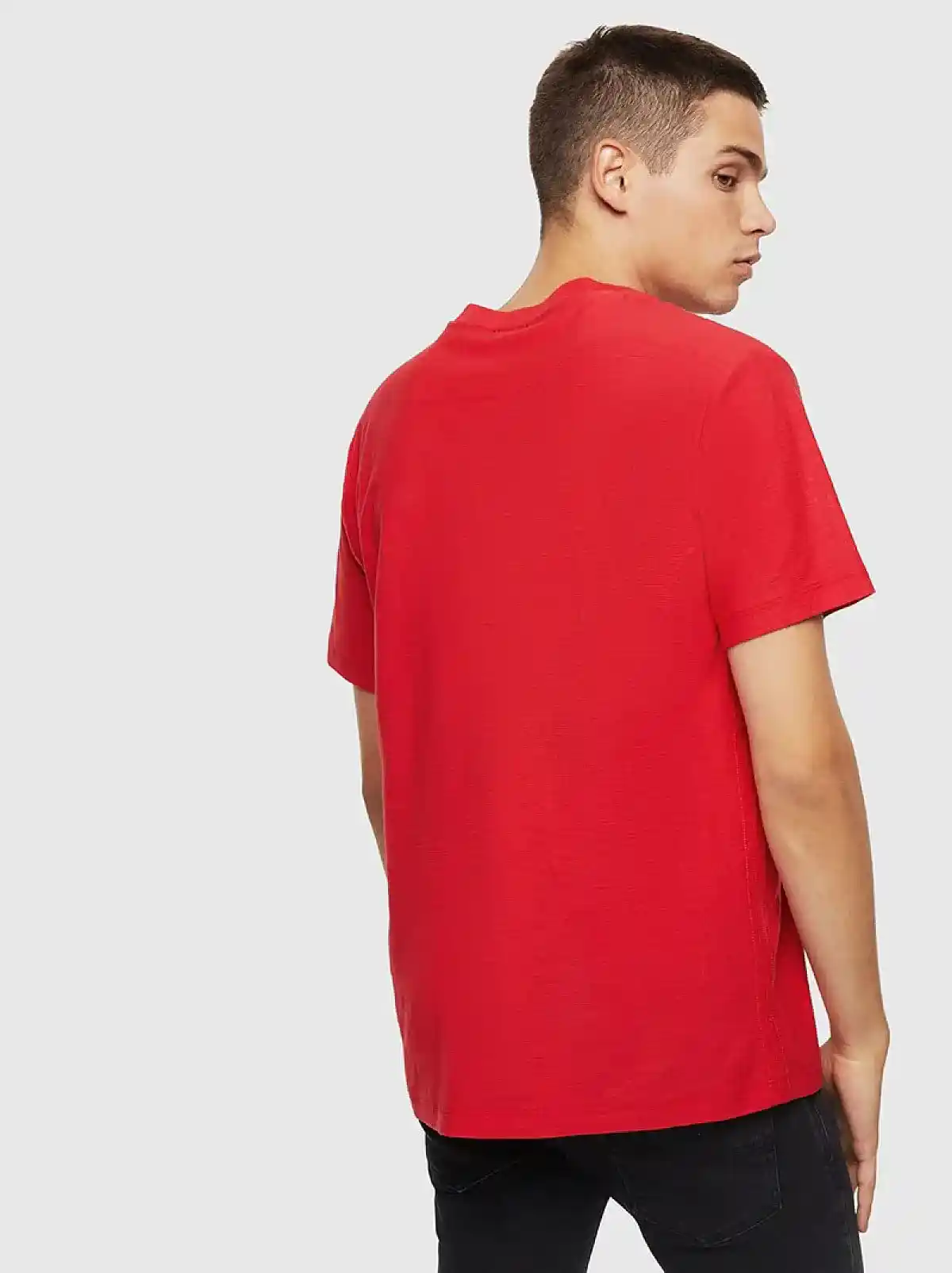 Red V-neck T-shirt in reversed slub jersey