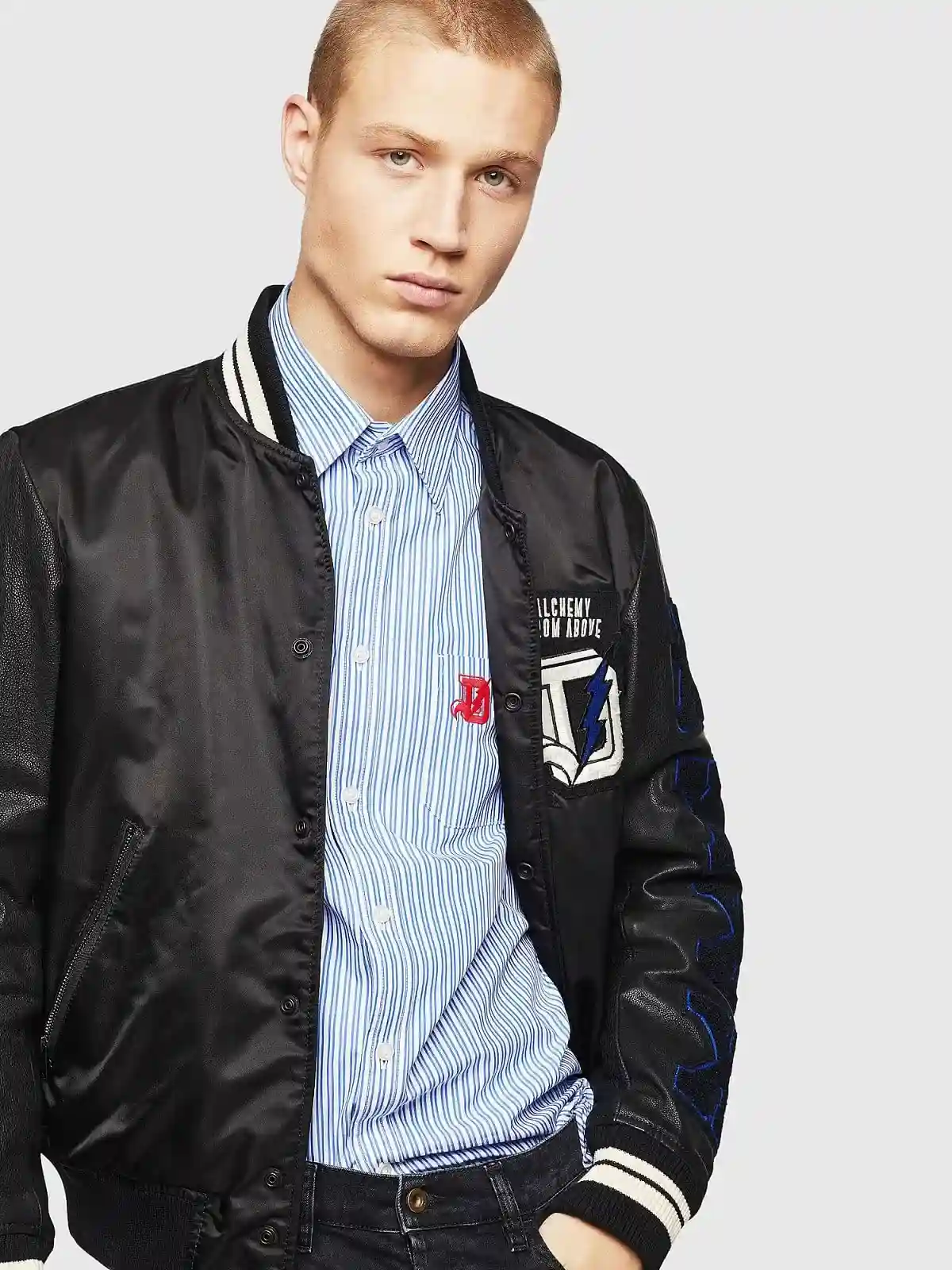 Black Striped poplin shirt with D logo