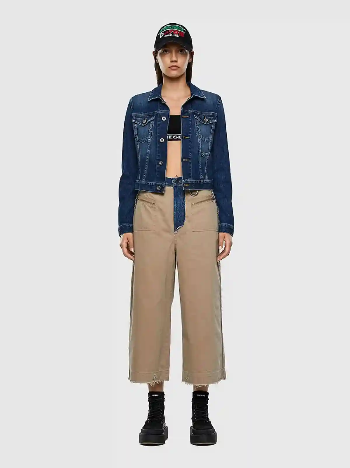 Beige Wide-leg pants in twill and denim