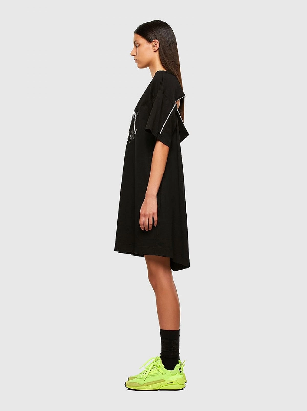 Black Boxy dress with trompe loeil print