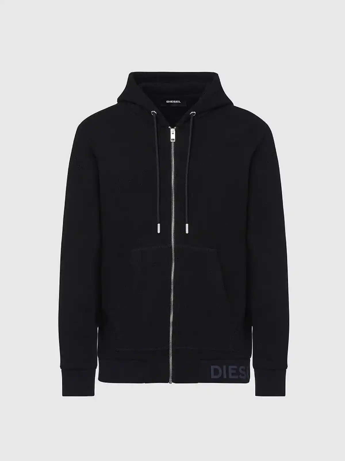 Black Waffle-knit hoodie with logo hem