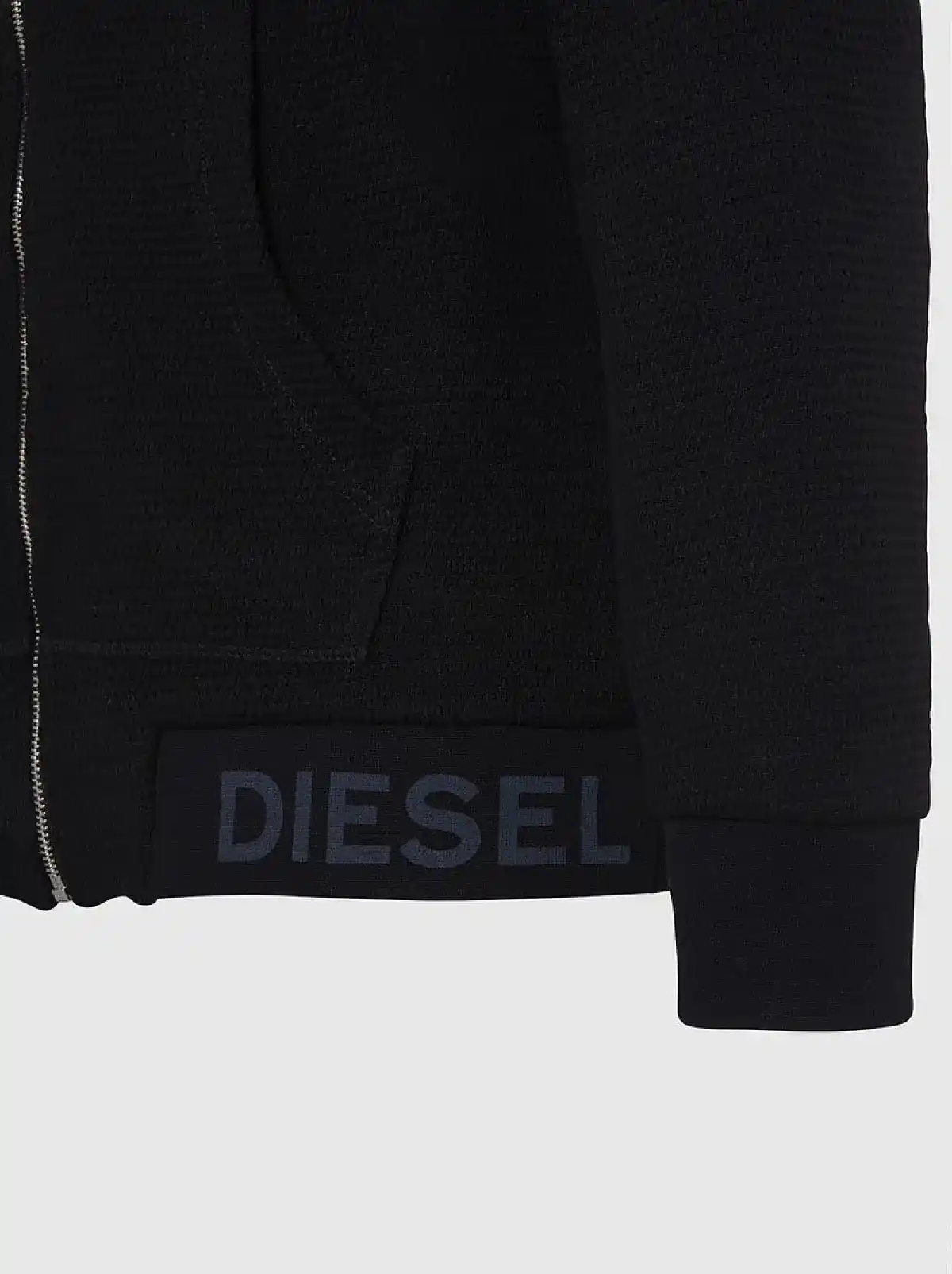 Black Waffle-knit hoodie with logo hem