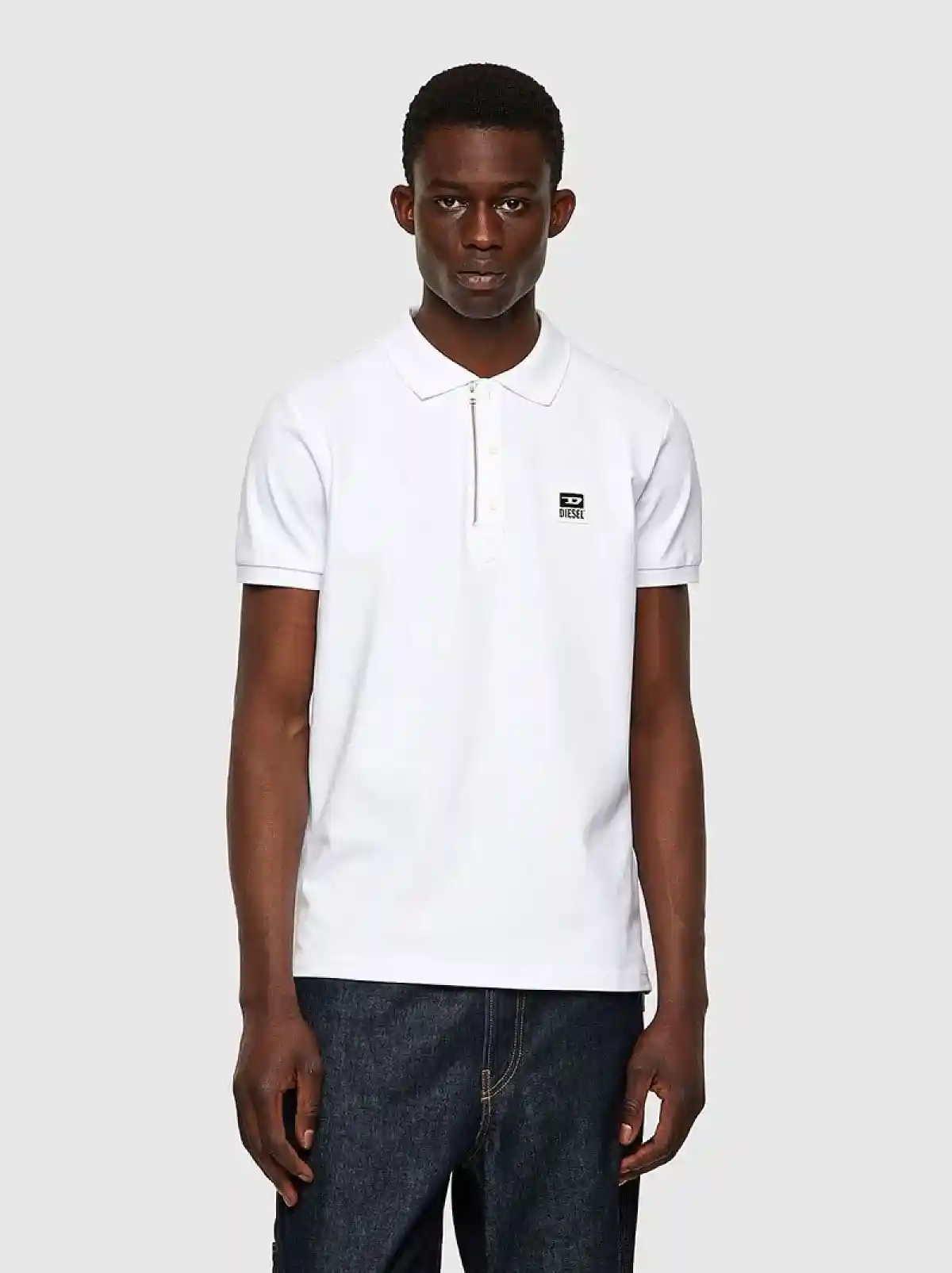 White Pique polo shirt with zip detail