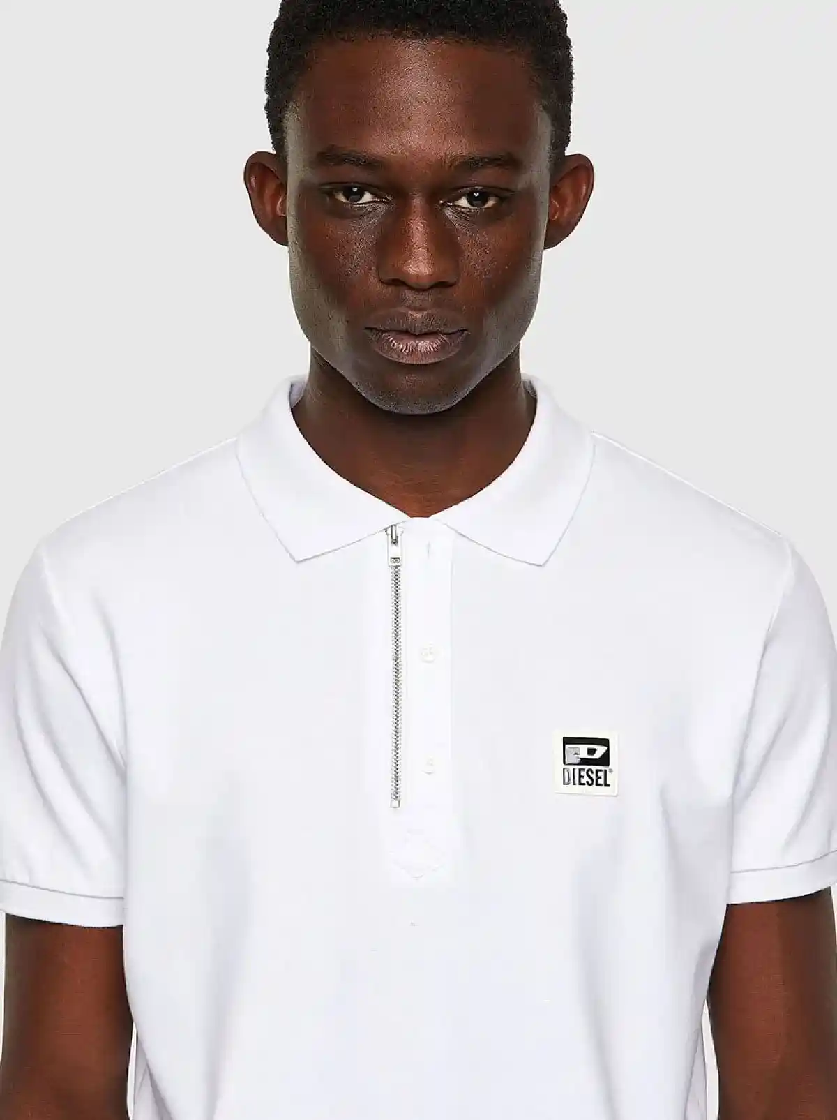 White Pique polo shirt with zip detail