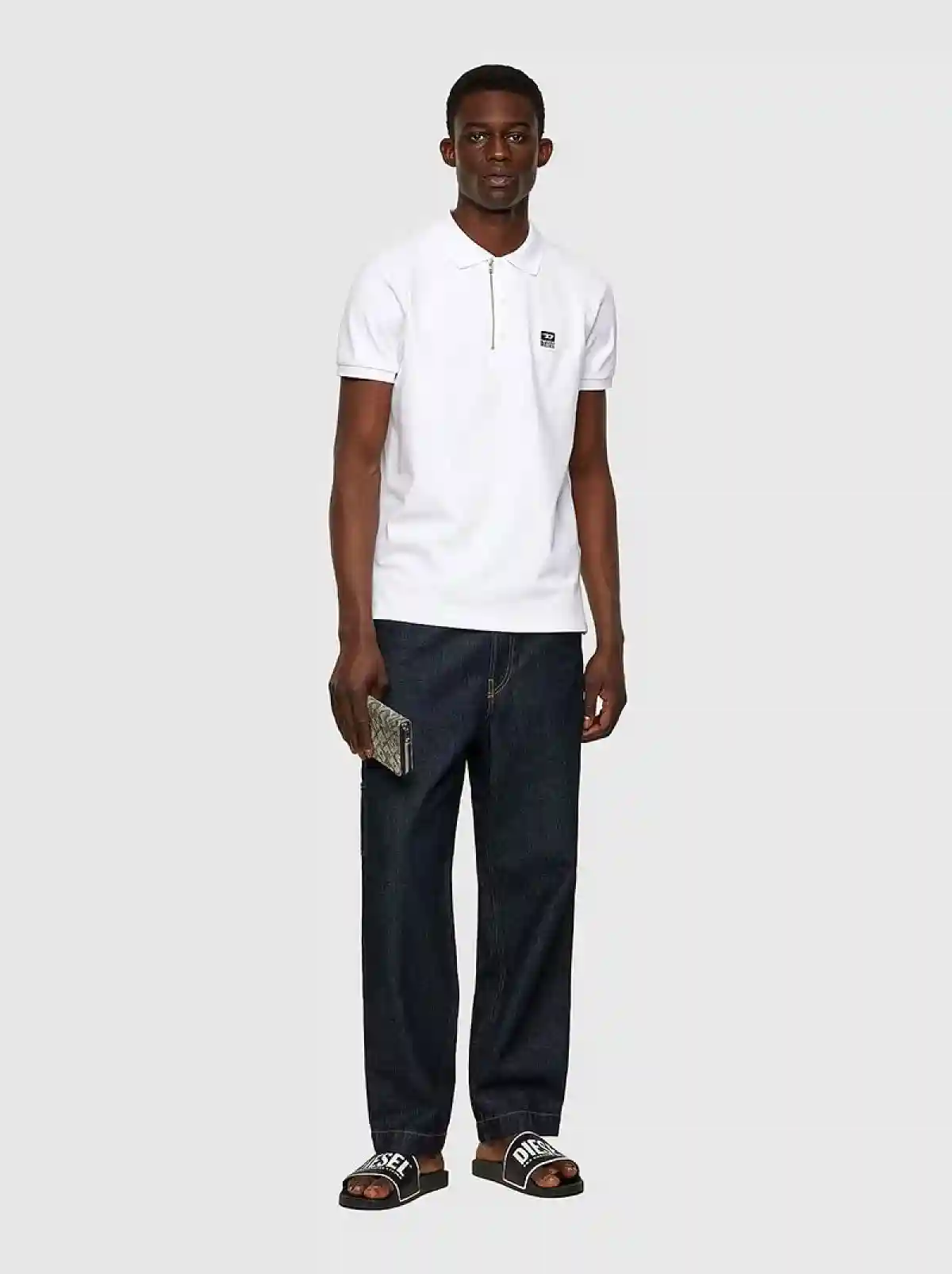 White Pique polo shirt with zip detail