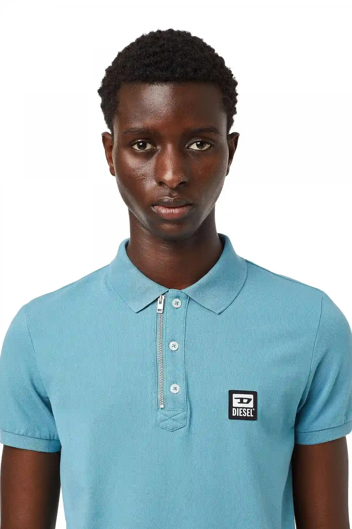 Blue Pique polo shirt with zip detail