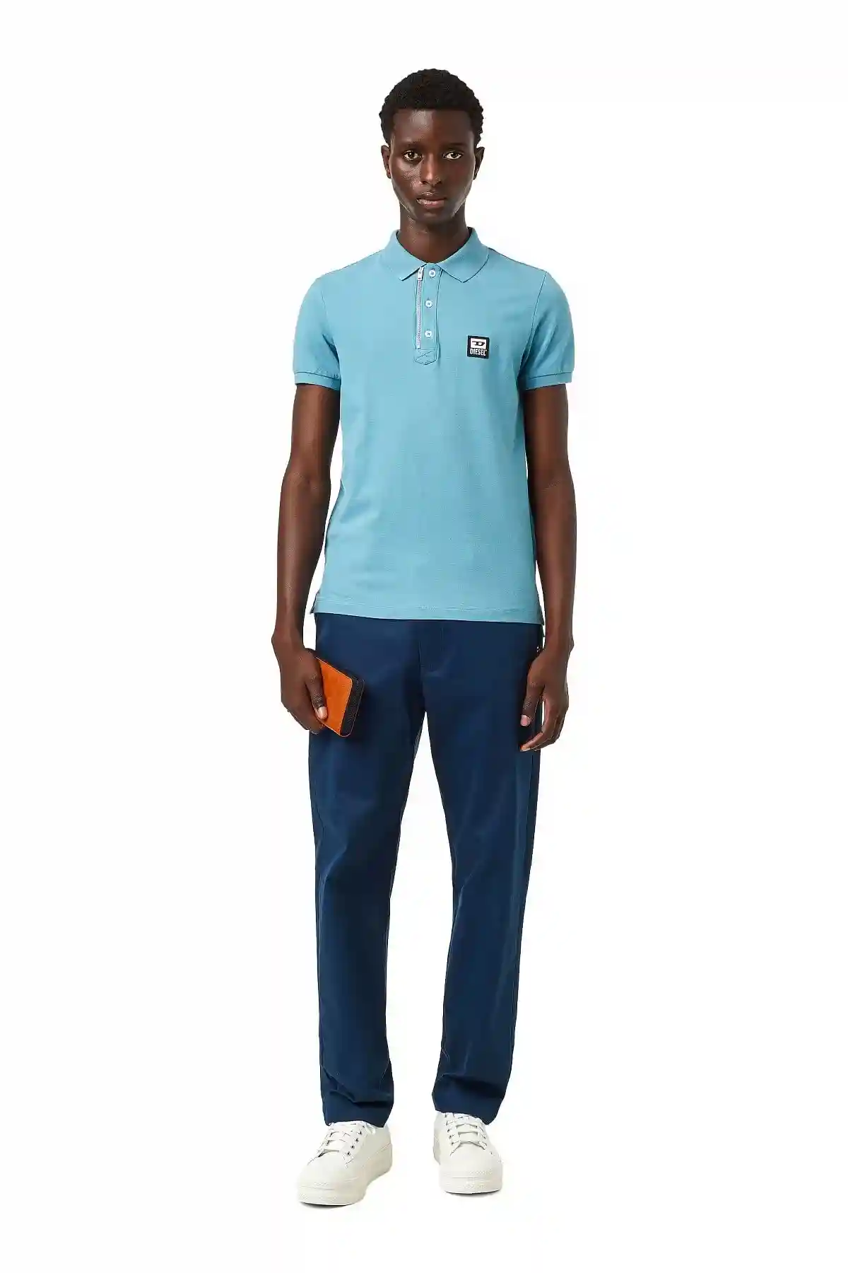 Blue Pique polo shirt with zip detail
