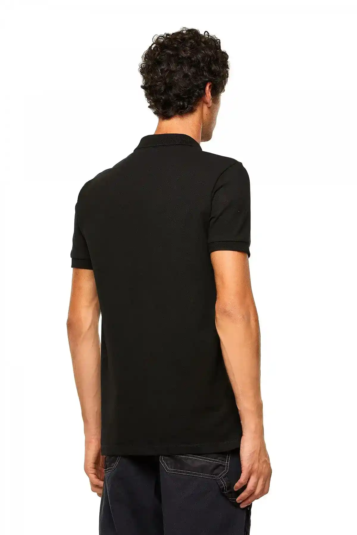 Black Pique polo shirt with zip detail