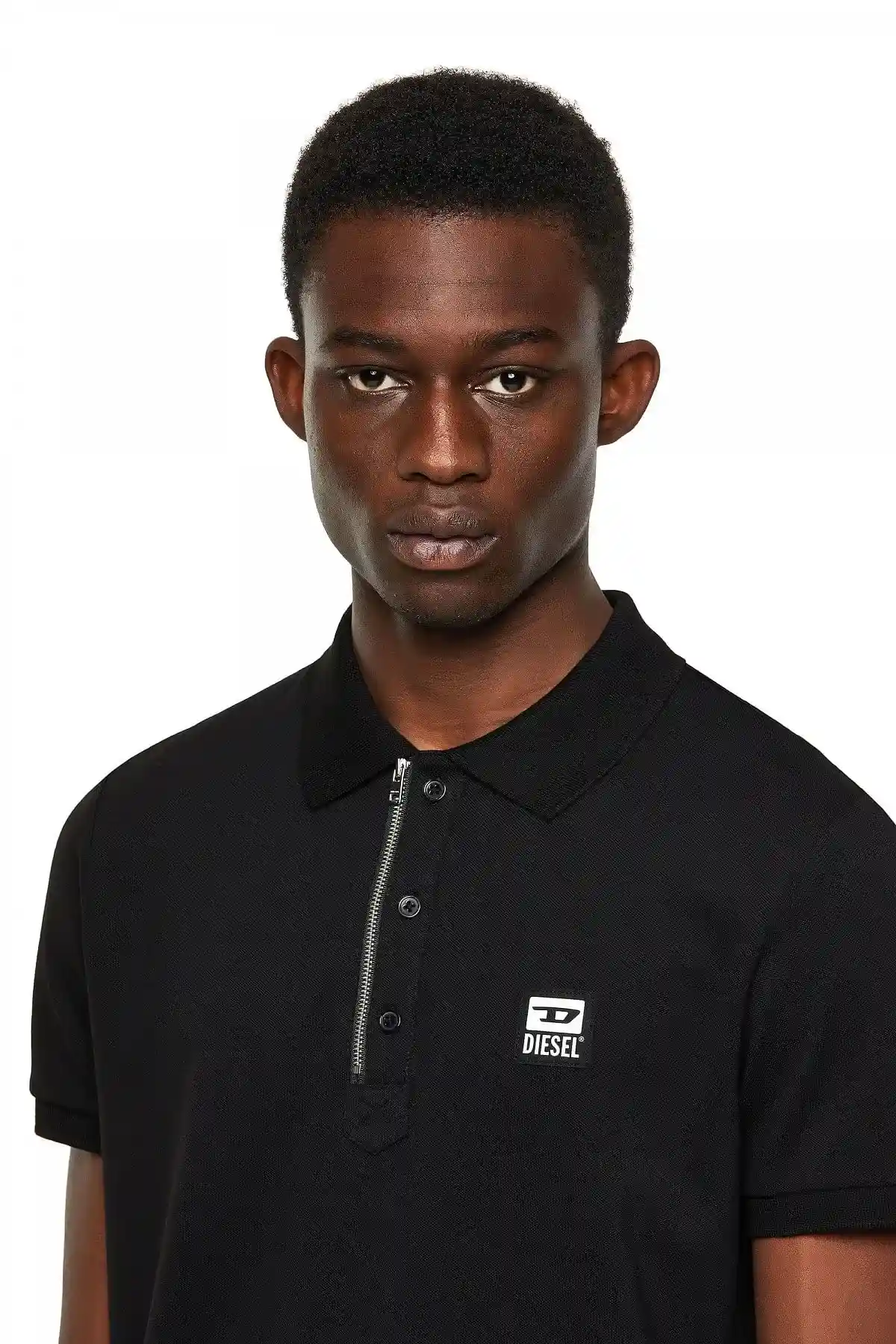Black Pique polo shirt with zip detail