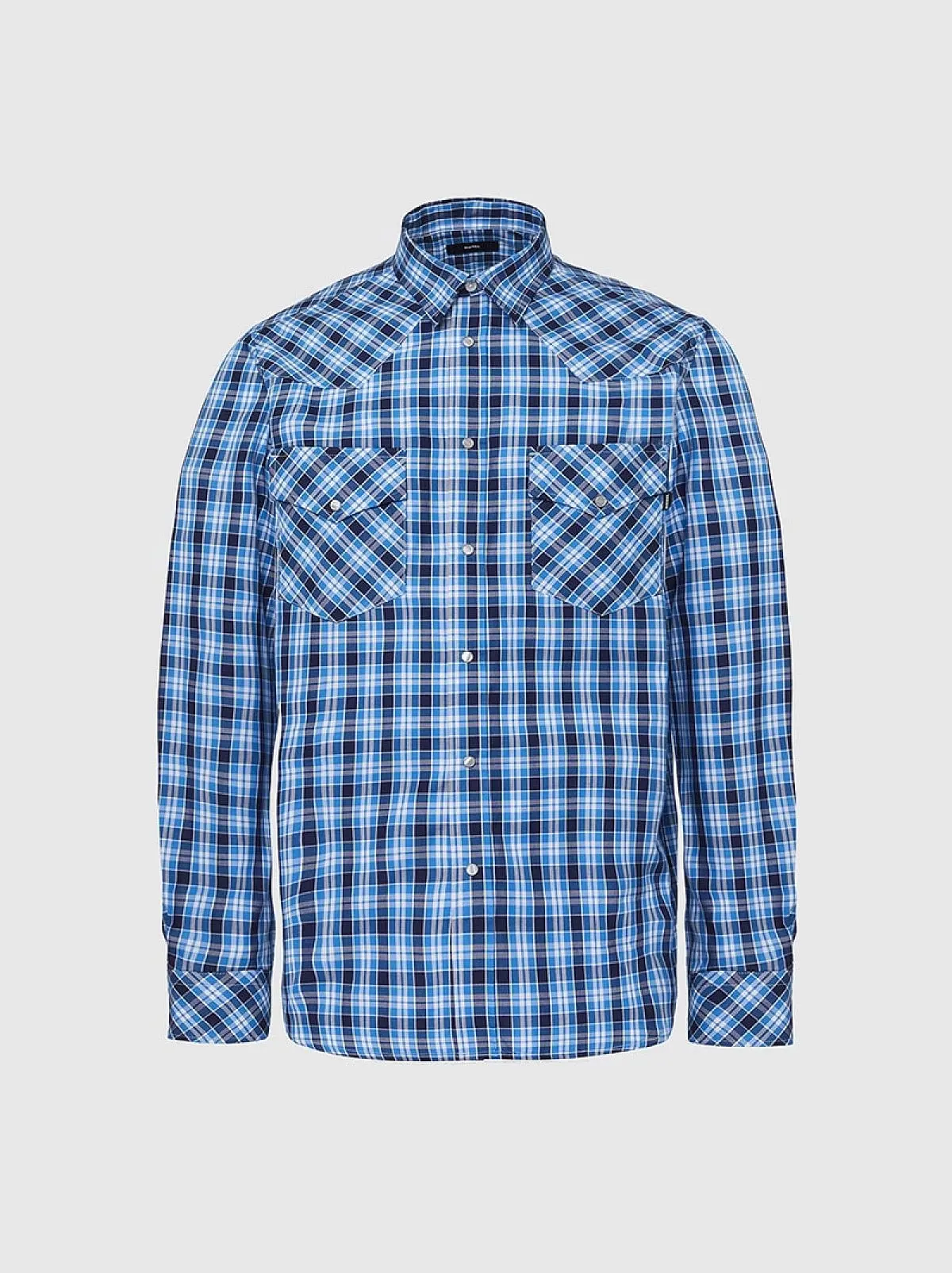 Blue Western shirt in check cotton Oxford