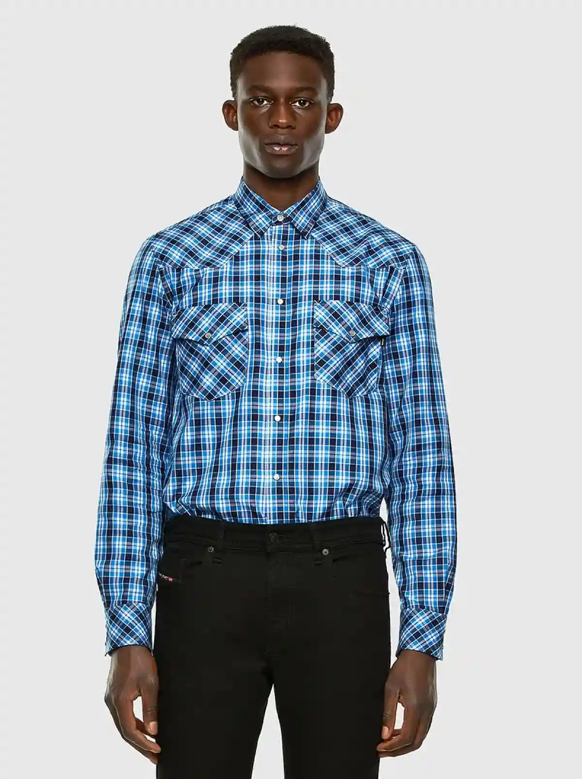Blue Western shirt in check cotton Oxford