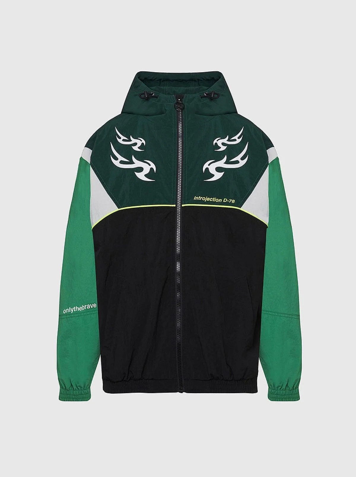 Green Hooded jacket in colour-block nylon