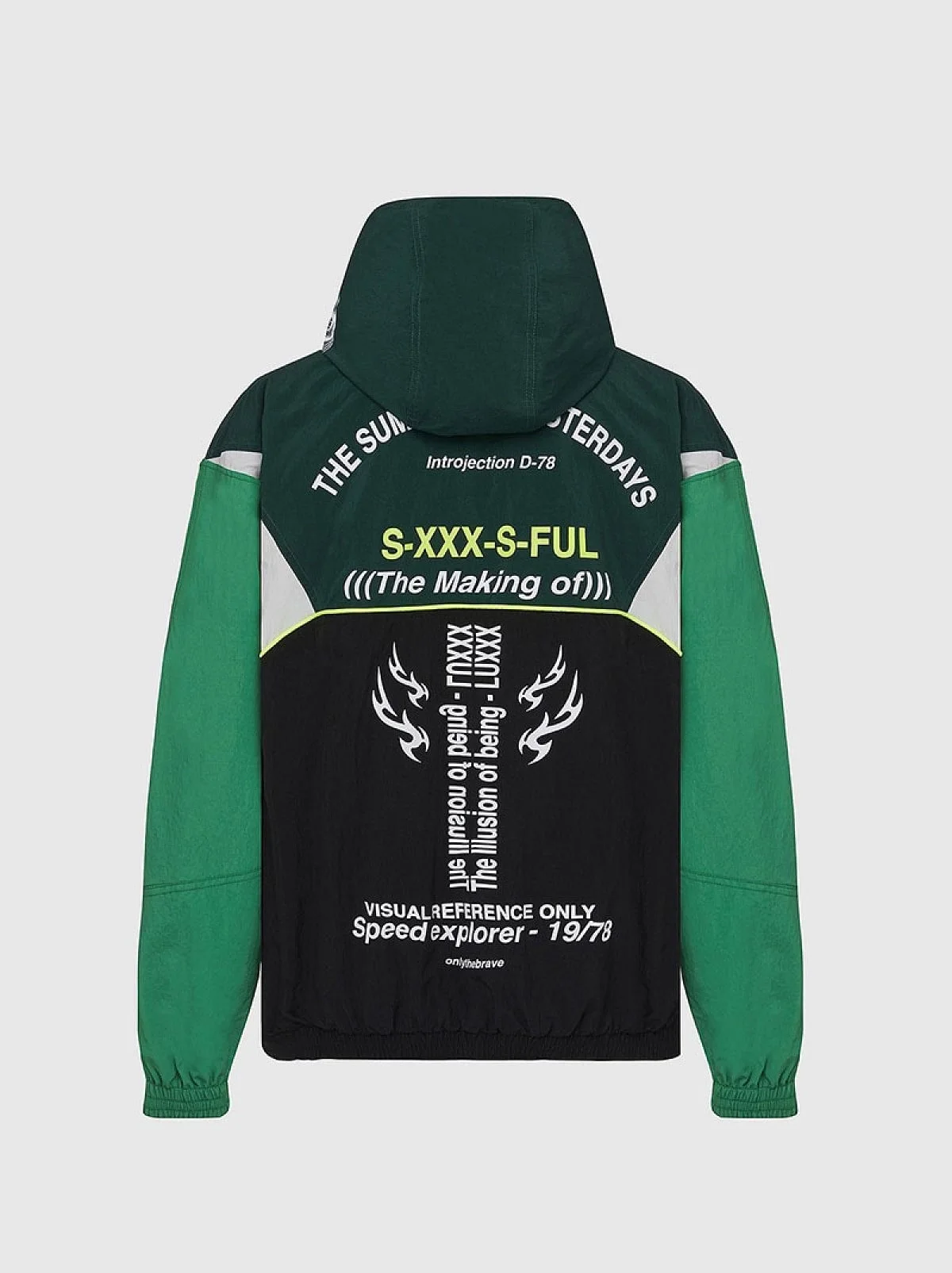 Green Hooded jacket in colour-block nylon