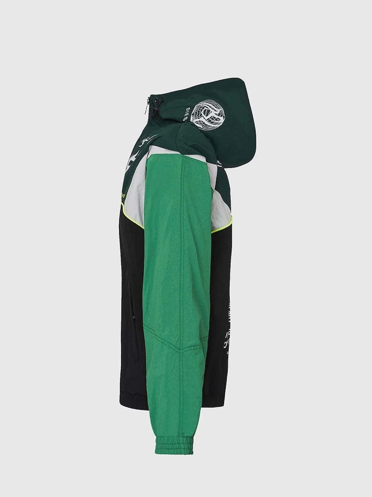 Green Hooded jacket in colour-block nylon