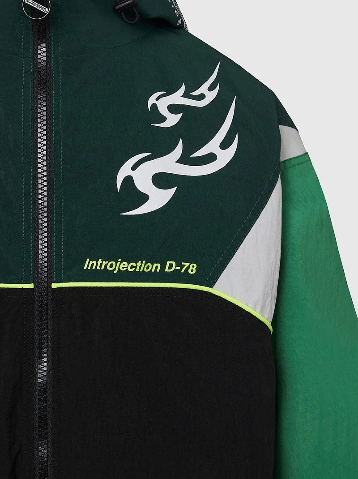 Green Hooded jacket in colour-block nylon