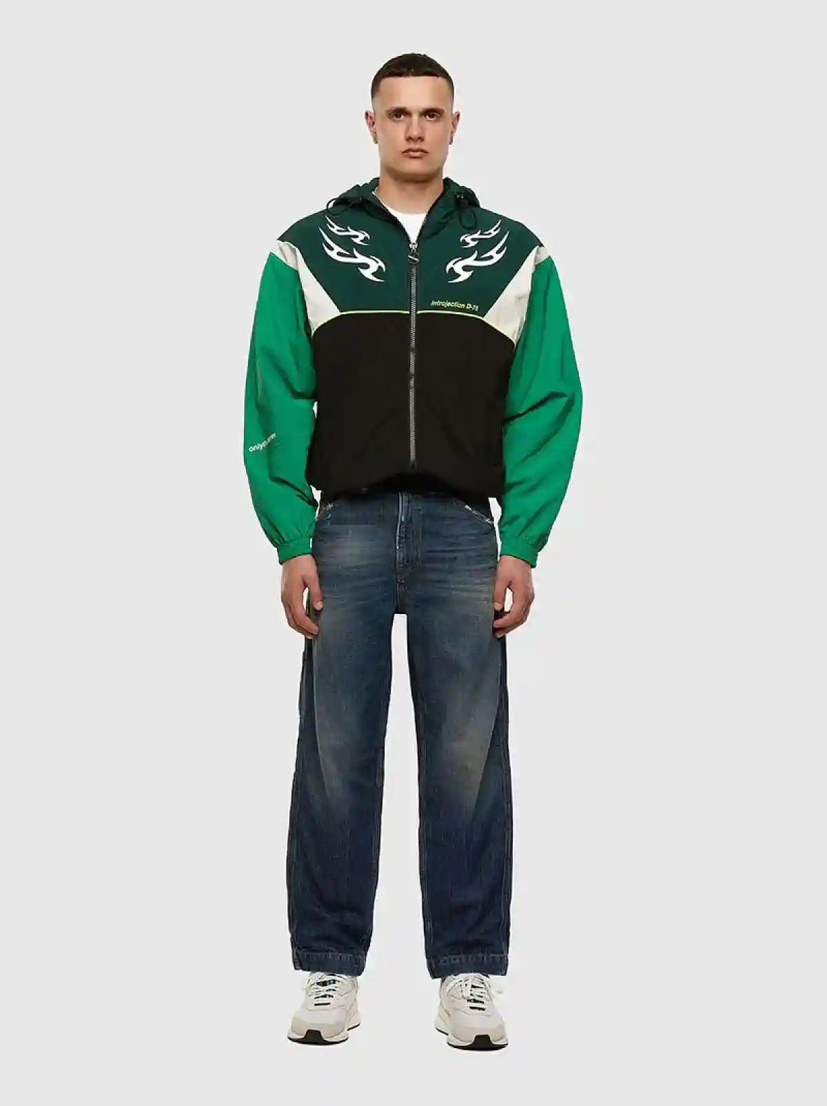 Green Hooded jacket in colour-block nylon