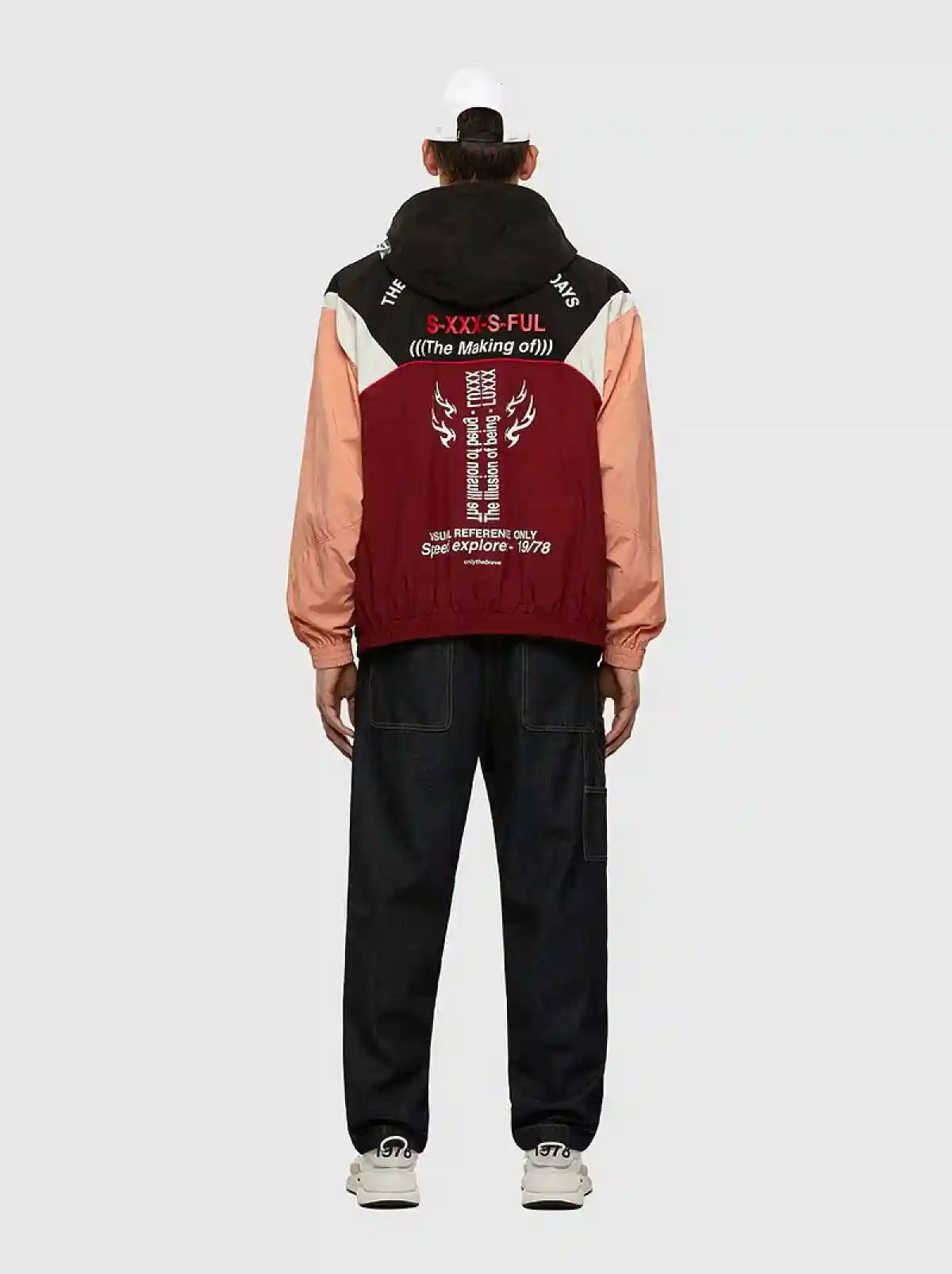 Pink Hooded jacket in colour-block nylon