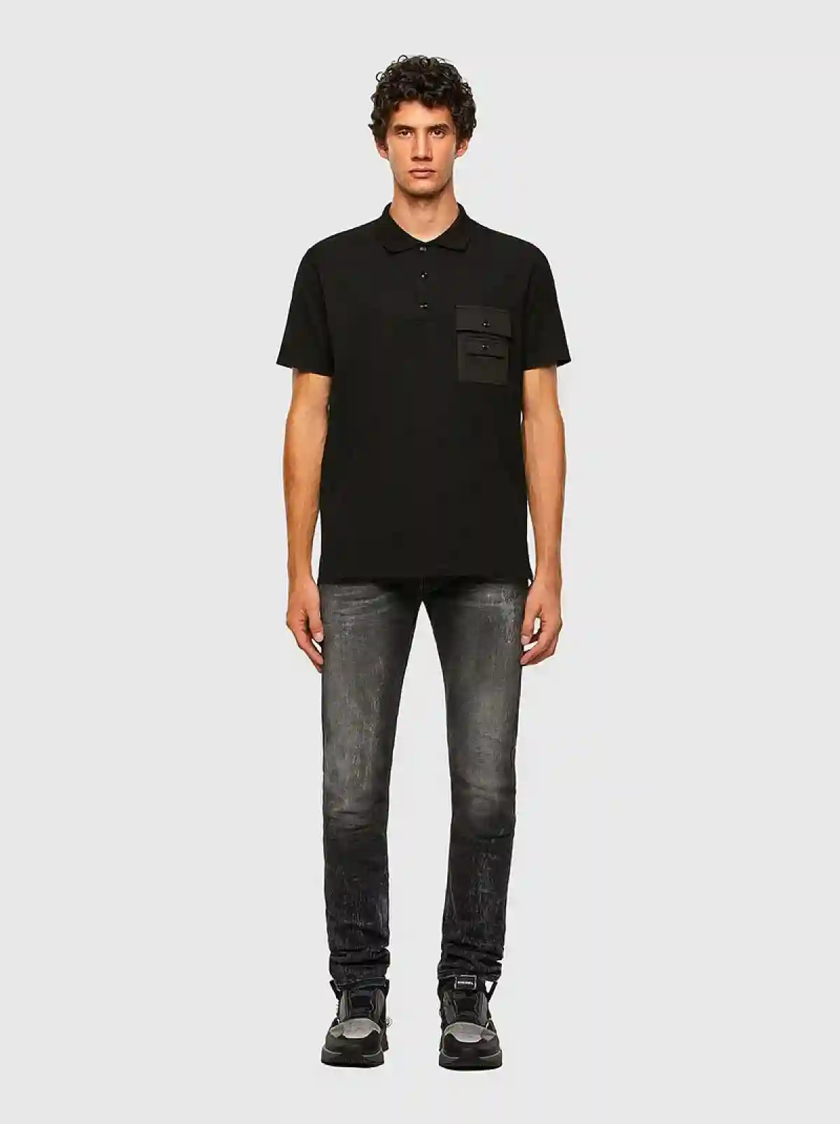 Black Pique polo shirt with twill details