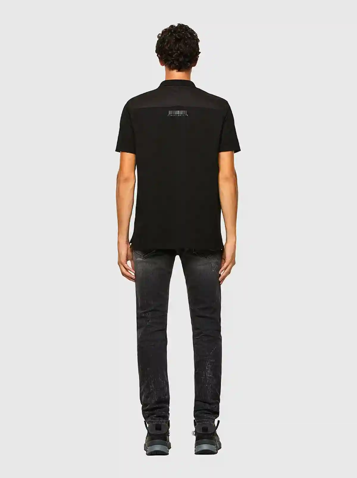 Black Pique polo shirt with twill details