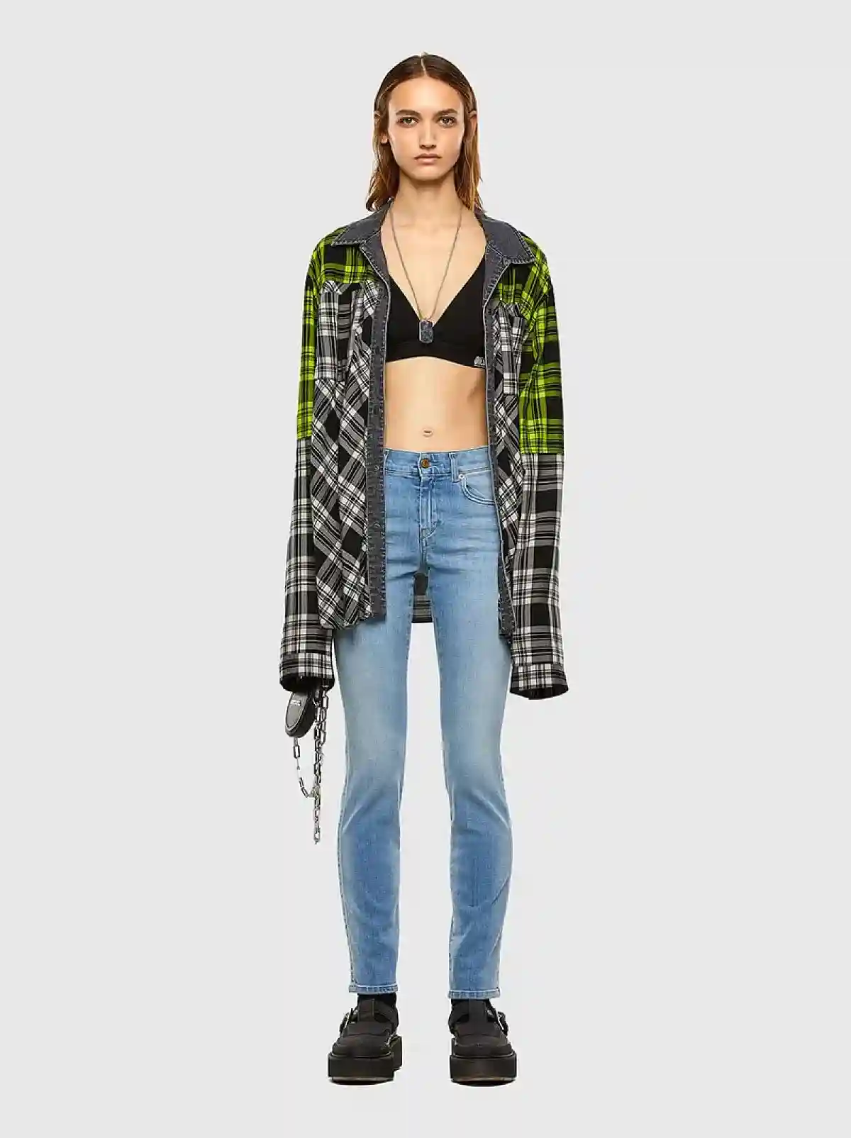 Multicolor Check shirt with denim detail