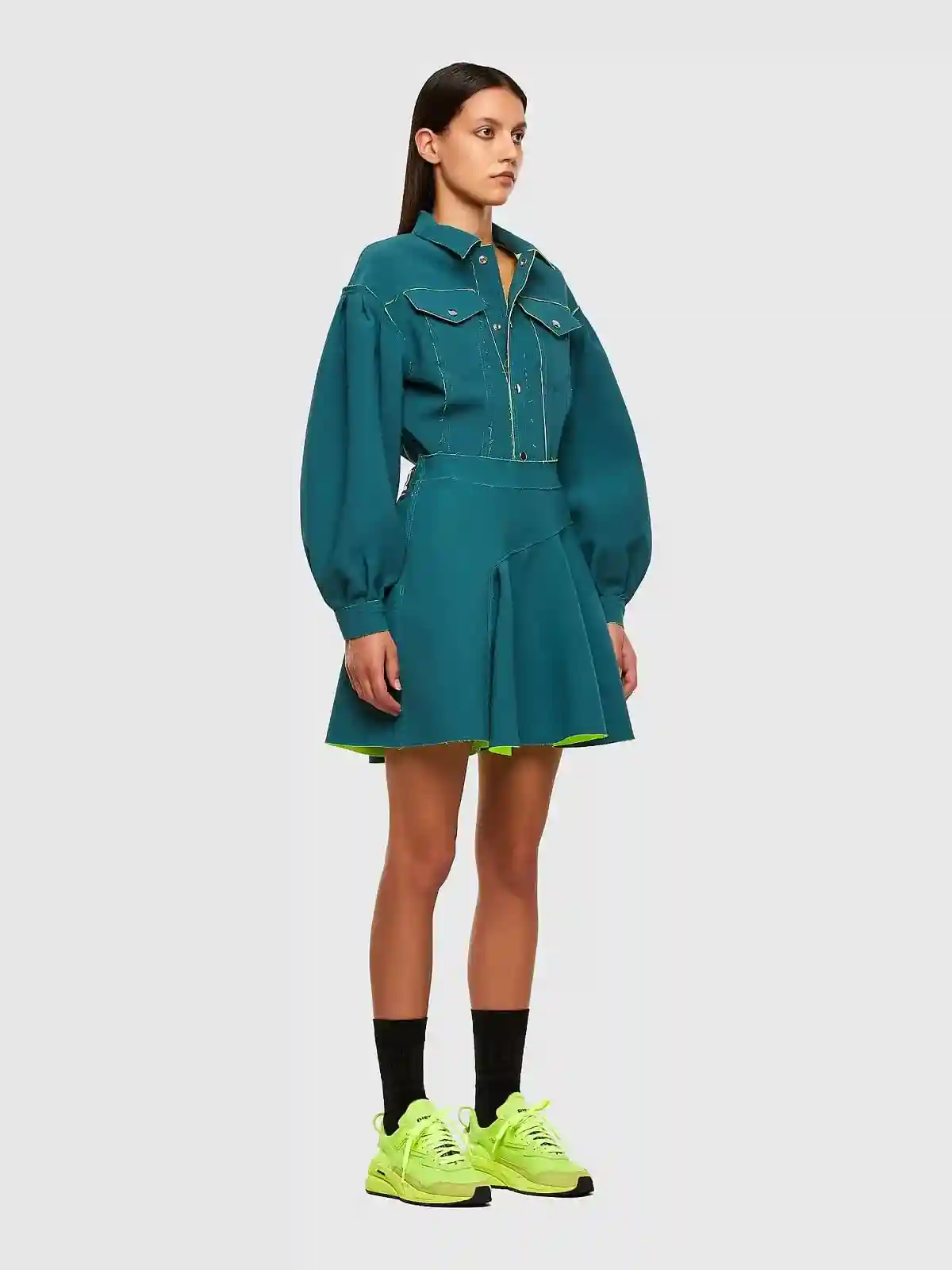 Green Two-tone skort in stretch crepe