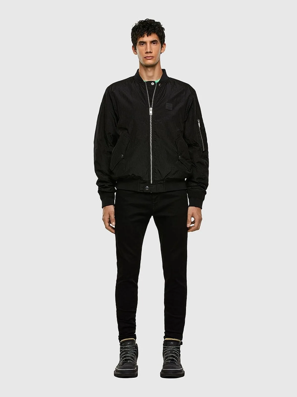 Black Bomber jacket in crinkle nylon