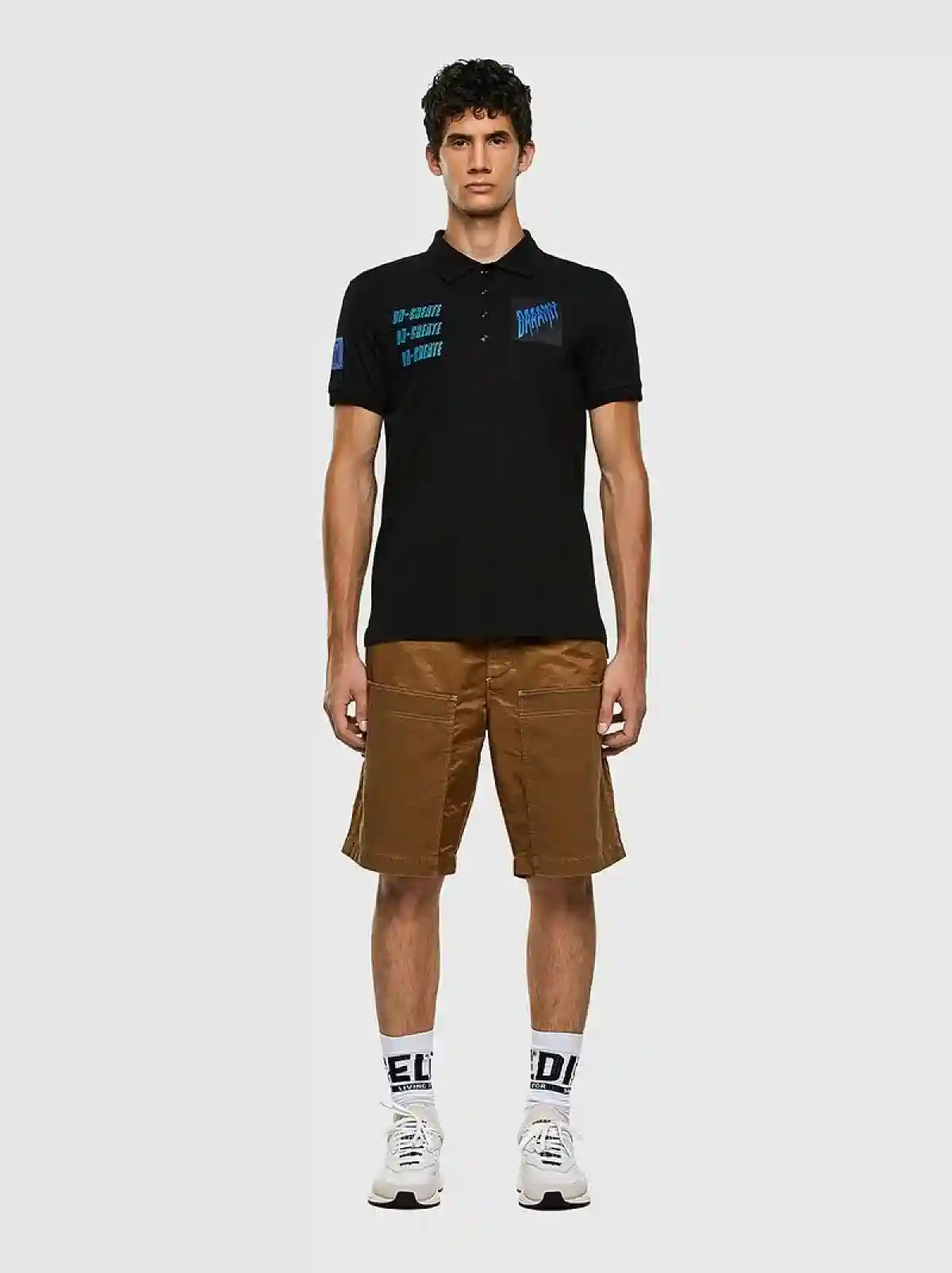 Black Jersey polo shirt with patches