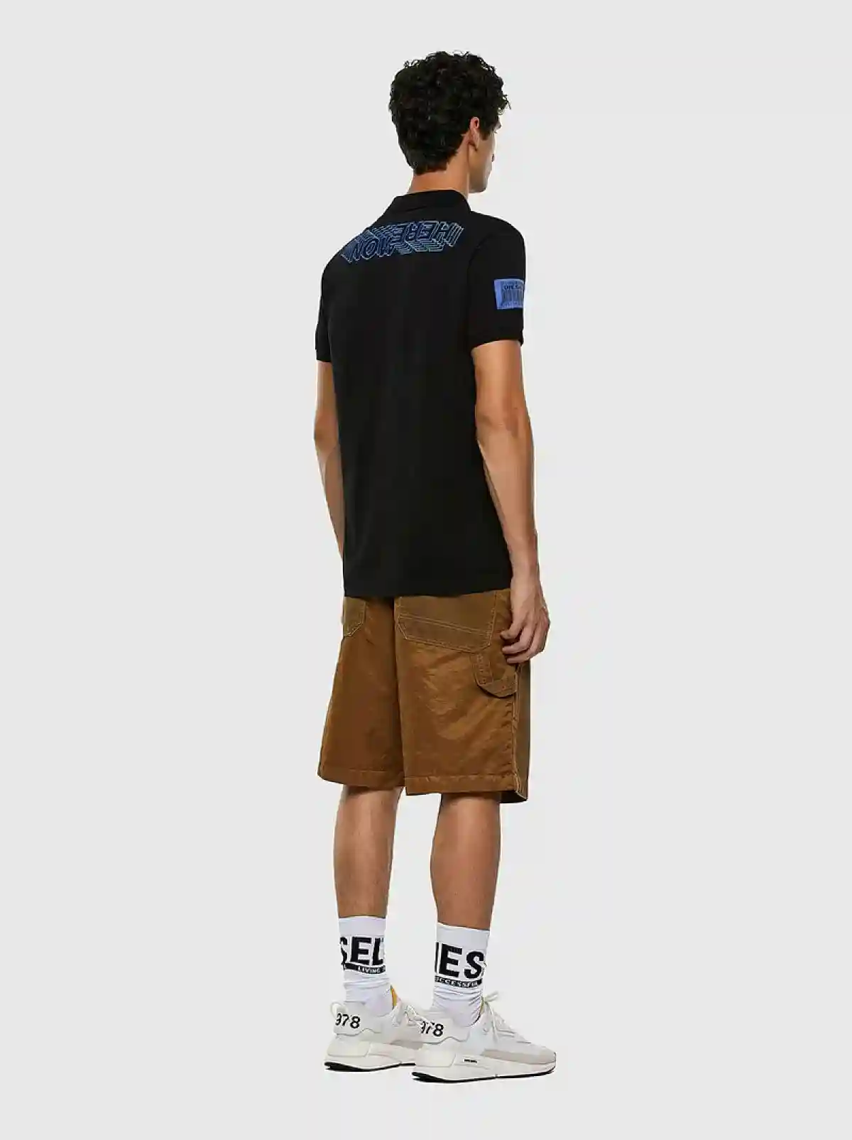 Black Jersey polo shirt with patches