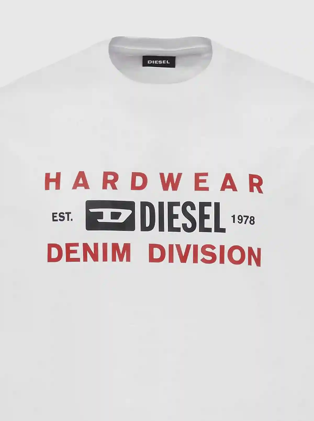White T-shirt with Denim Division print